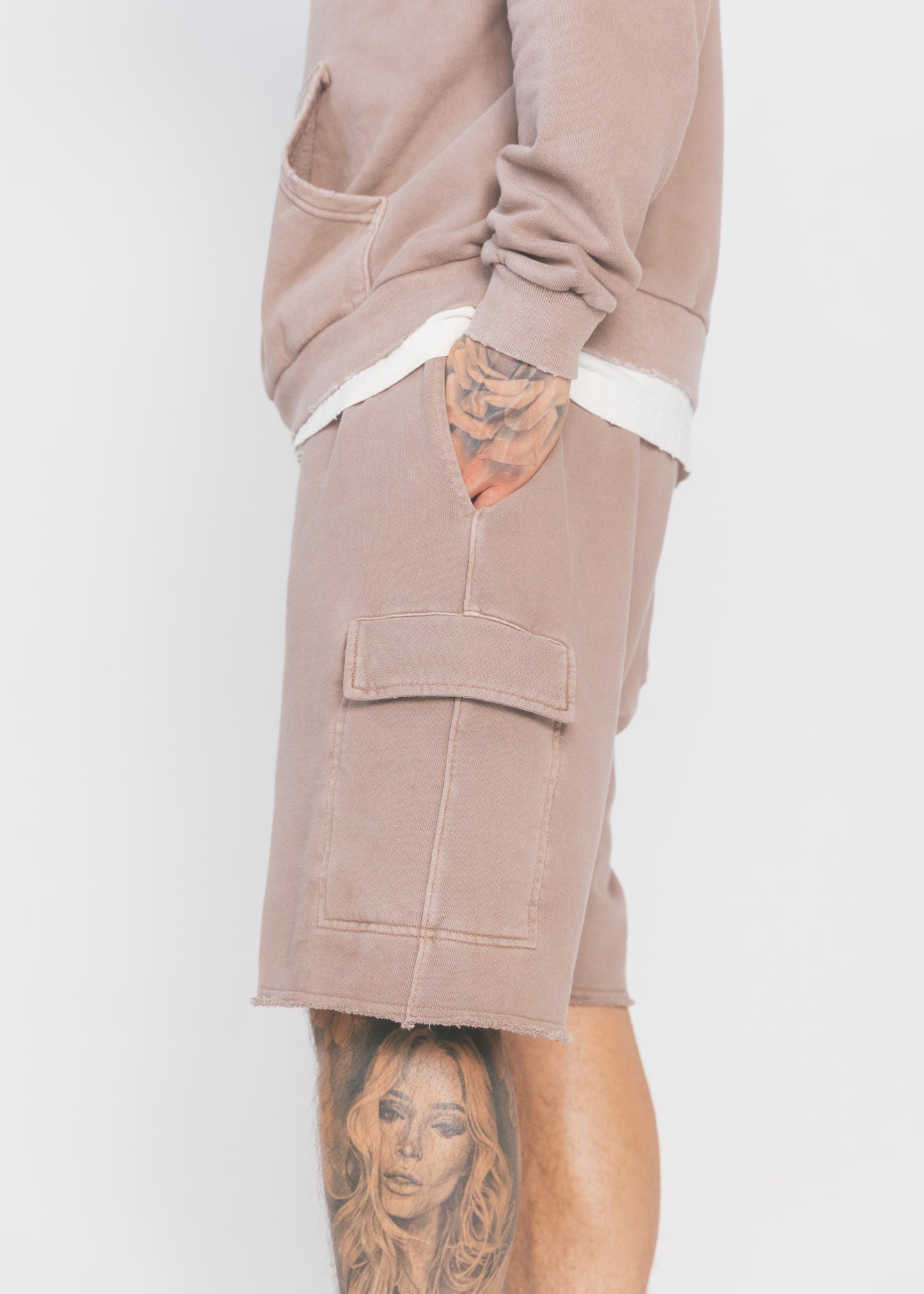 Latte Distressed Cargo Short