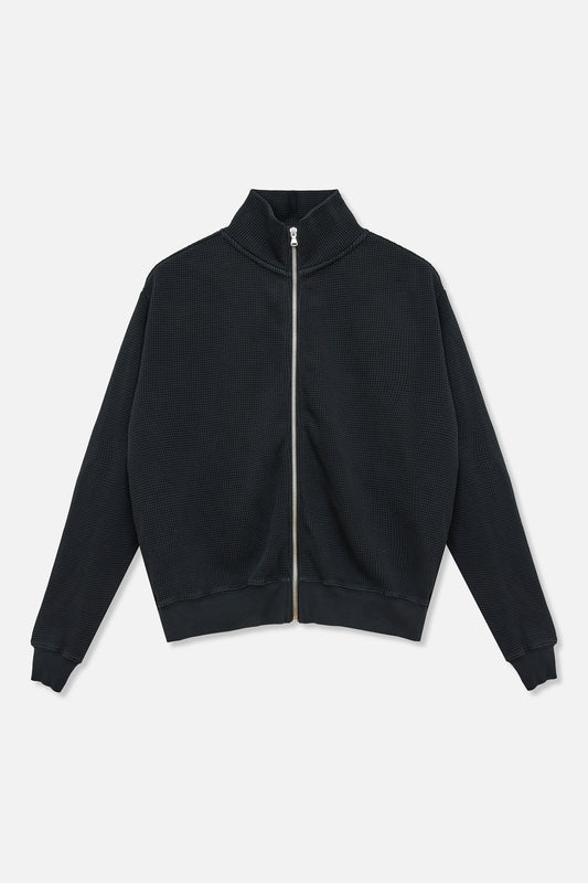 Waffle Zip Up Track Jacket - Black