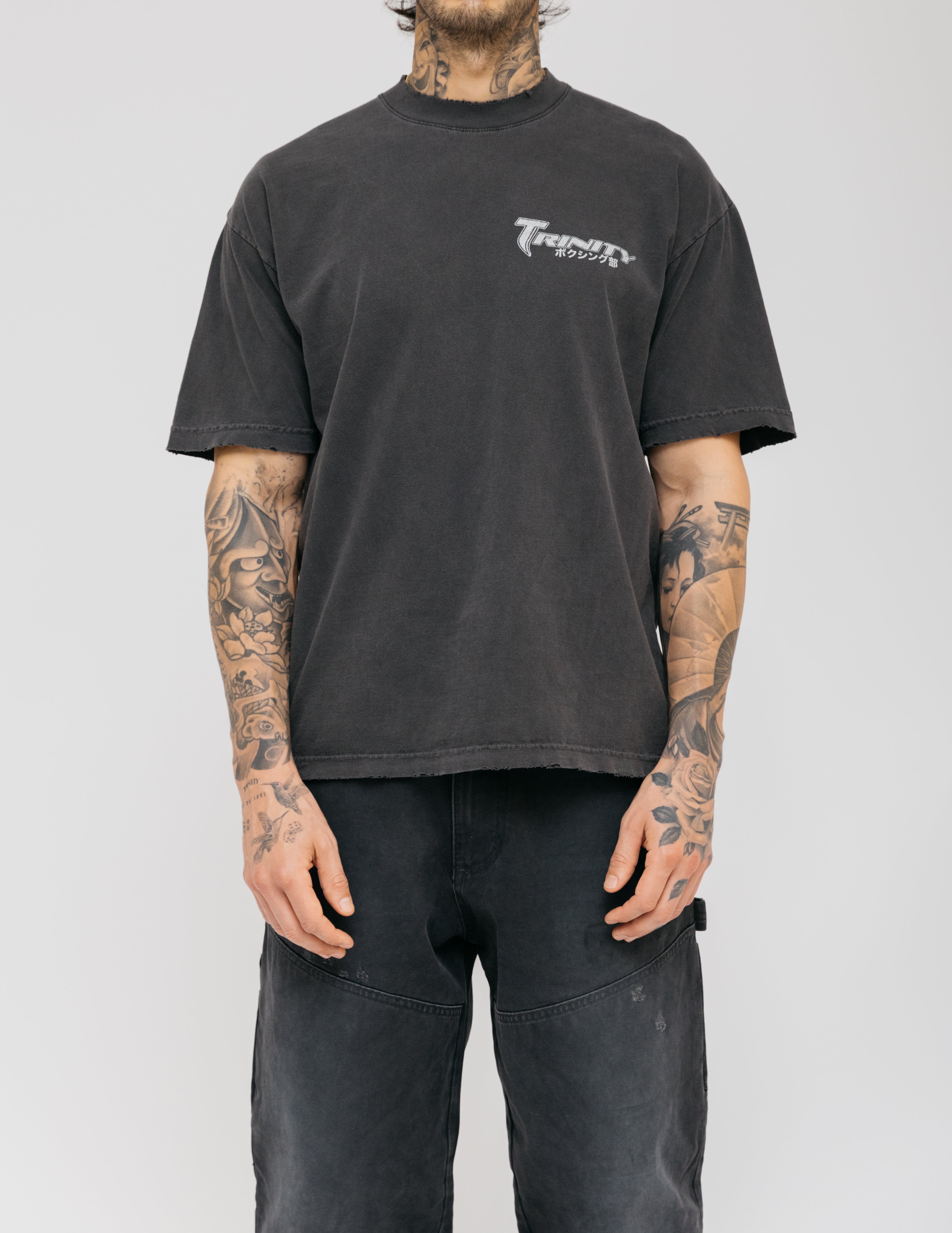 Distressed black t sales shirt