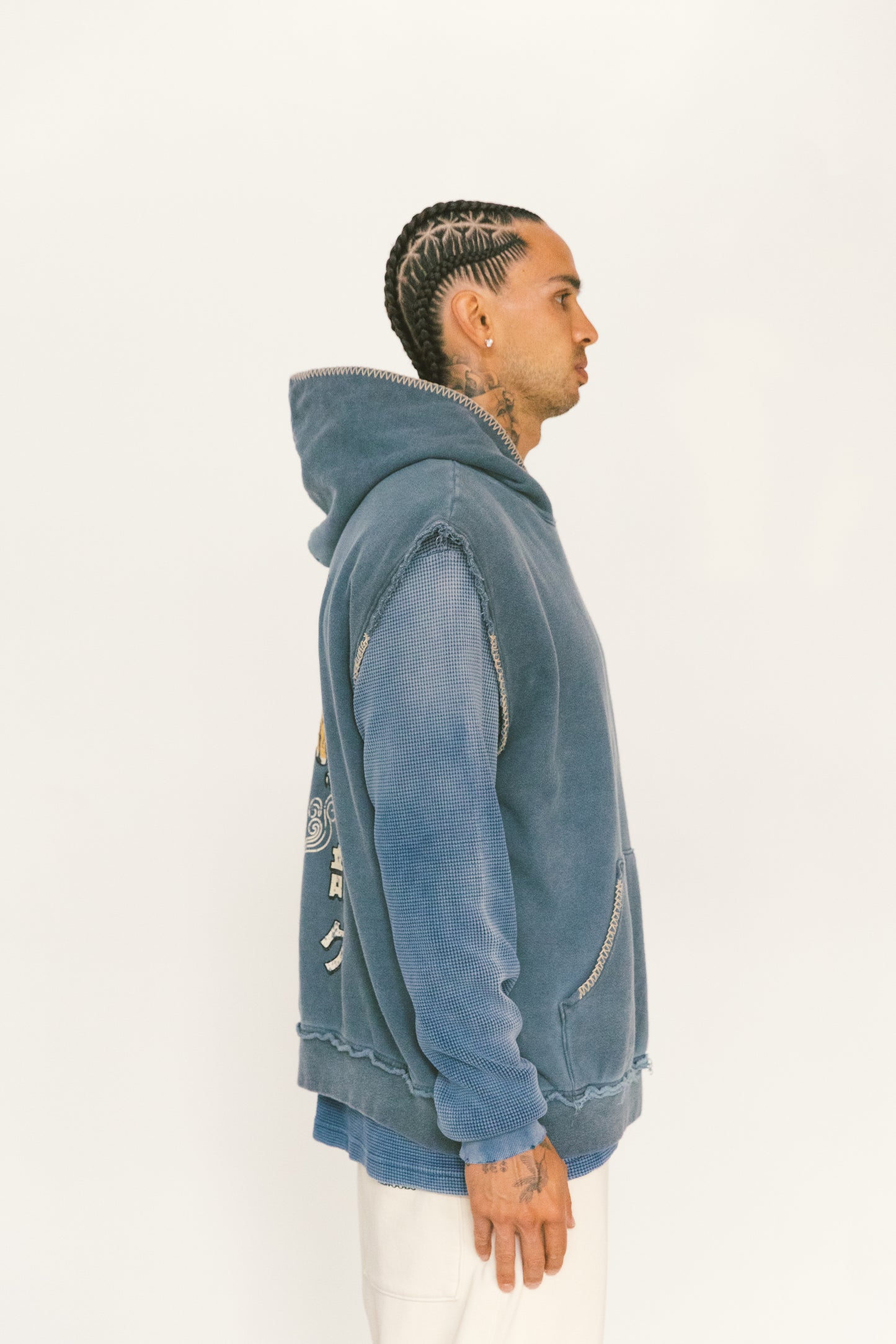 Hand Stitched Frost Blue Sleeveless Hoodie