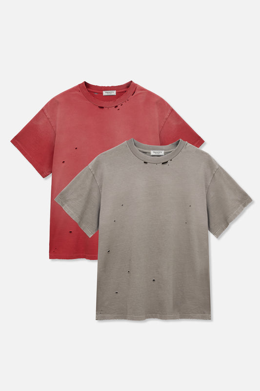 Distressed 2 Pack Archive Tee - Burnt Red & Silver