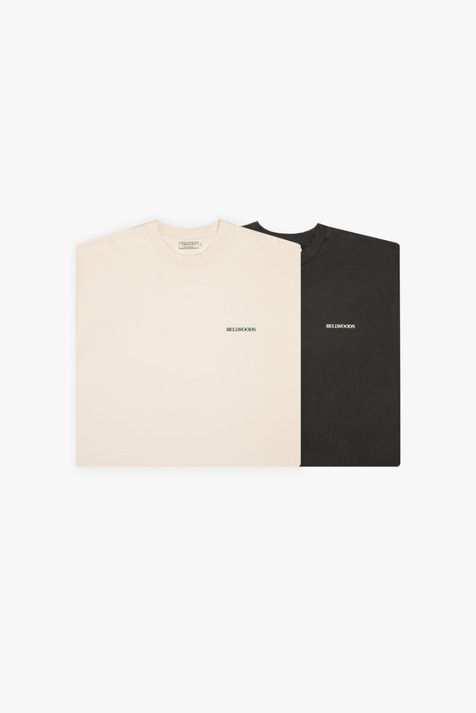 2 Pack Distressed Basic Tees - Vintage Black & Cream