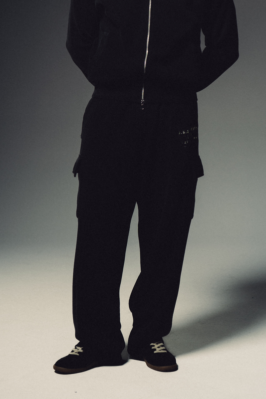 Waffle Cargo Sweatpants - Washed Black