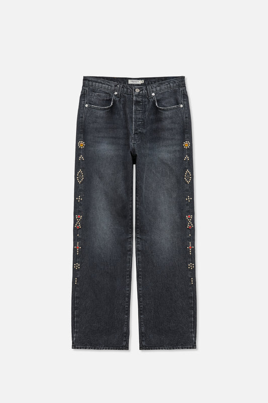 Prayer Studded Denim - Off Black
