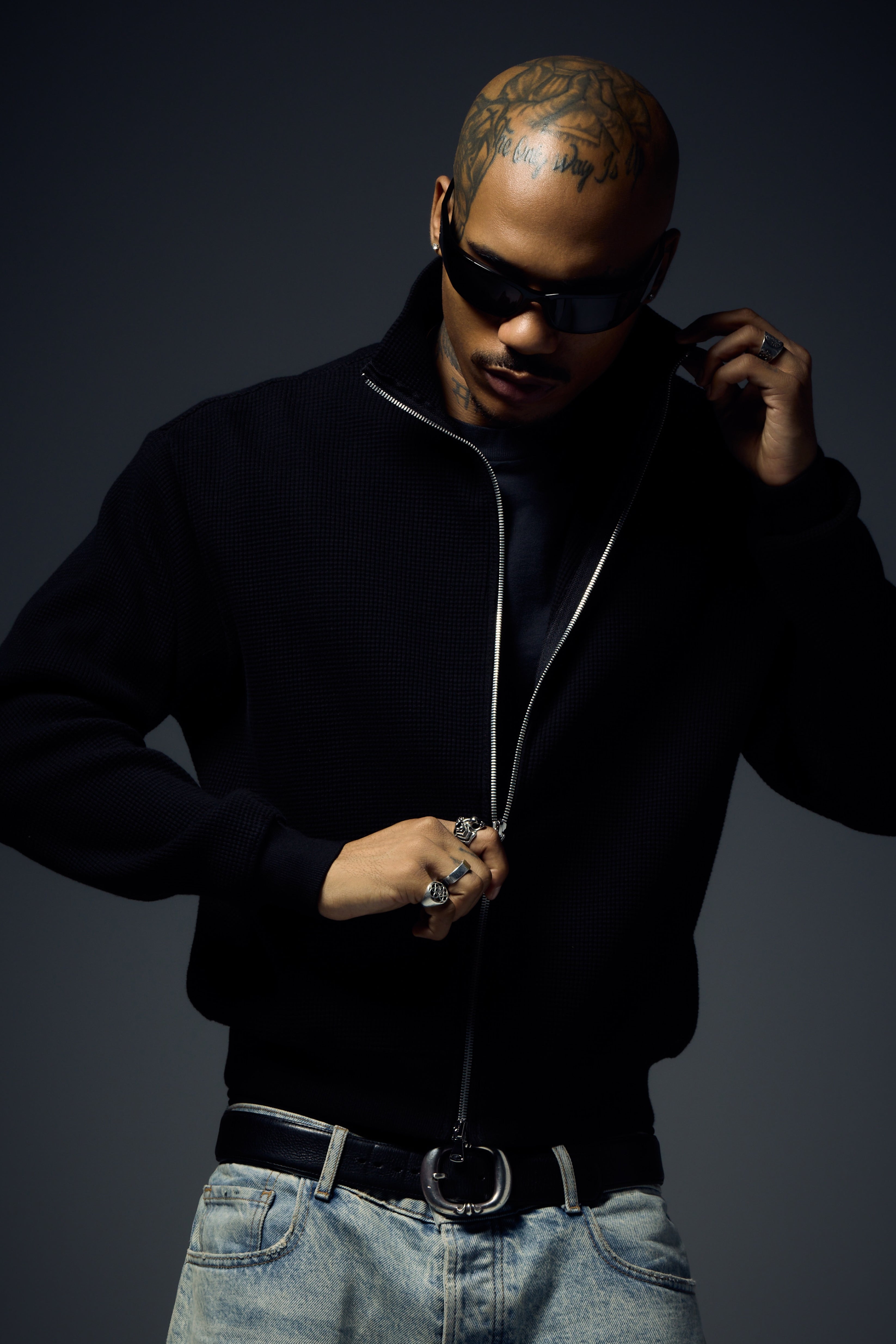 Waffle Zip Up Track Jacket - Black – TRINITY