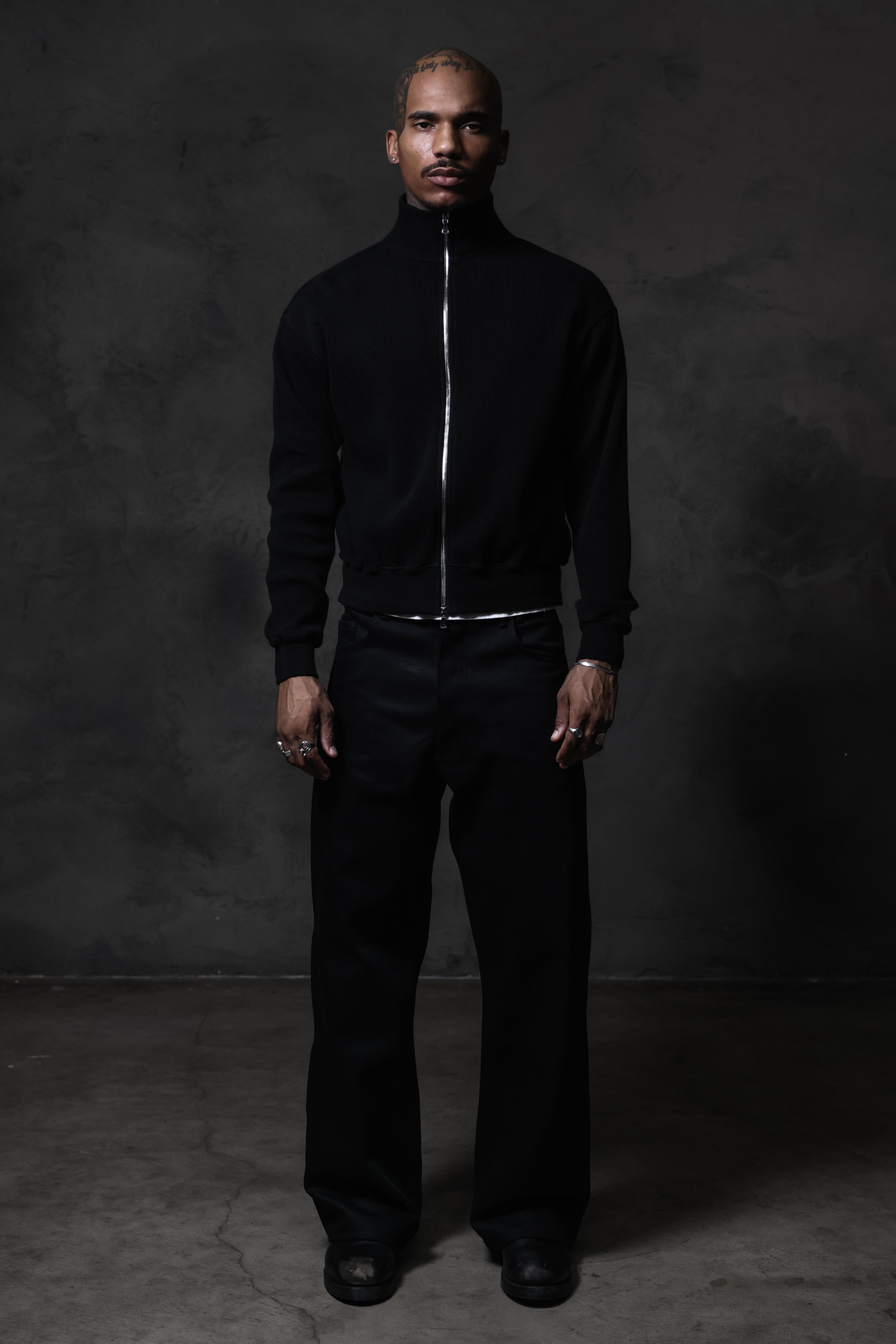 Waffle Zip Up Track Jacket - Black – TRINITY