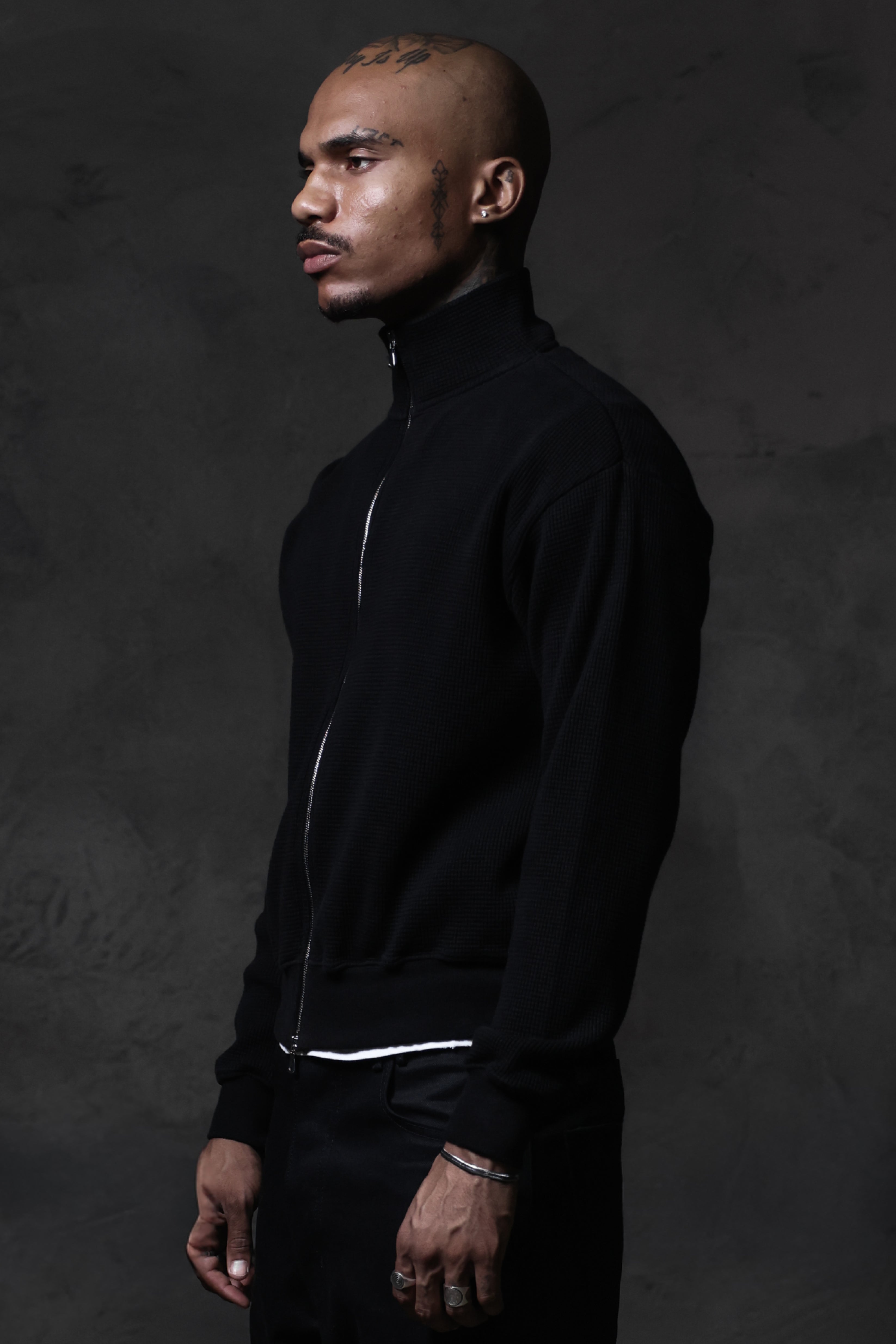 Waffle Zip Up Track Jacket - Black – TRINITY