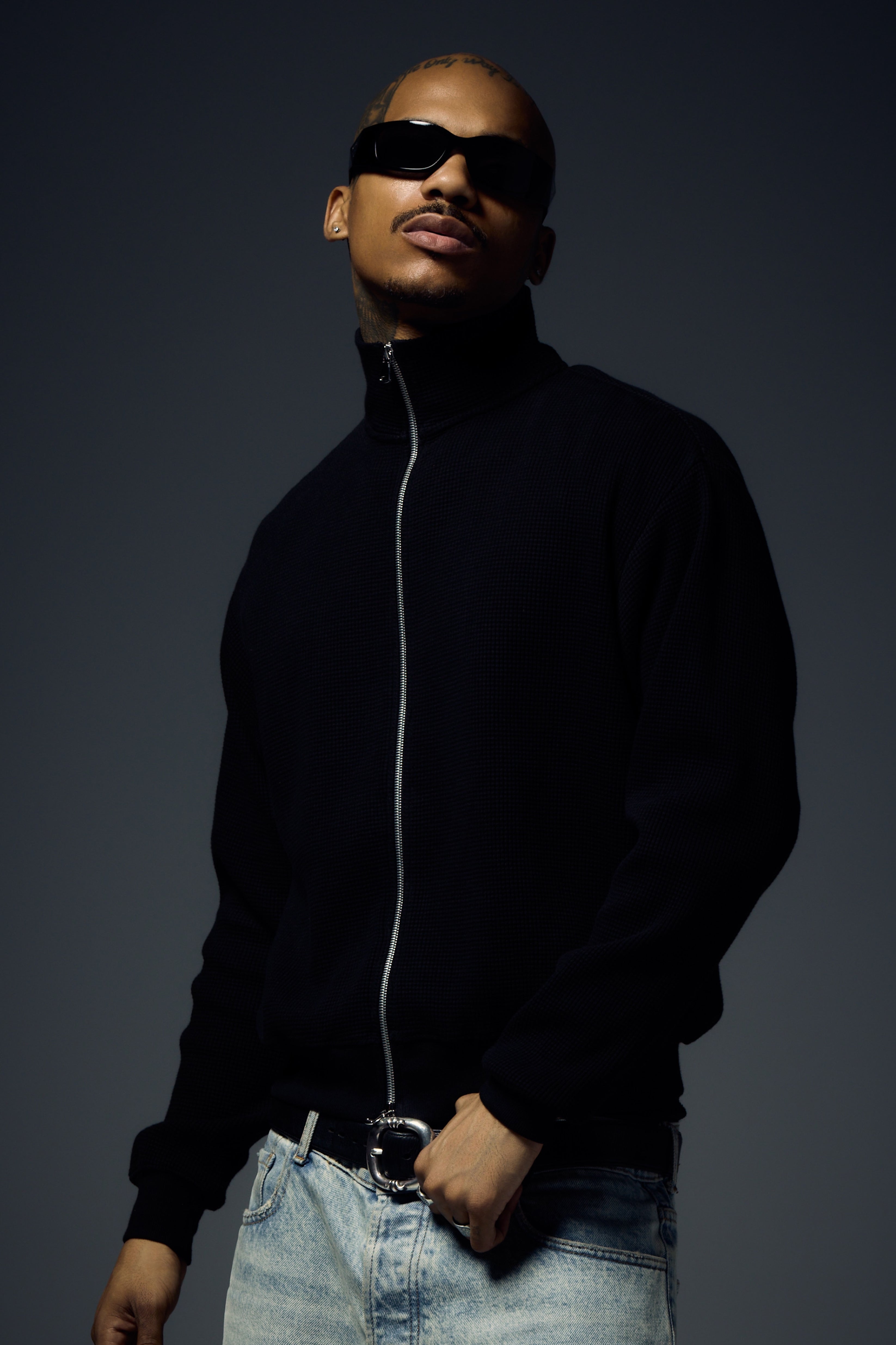 Waffle Zip Up Track Jacket - Black – TRINITY