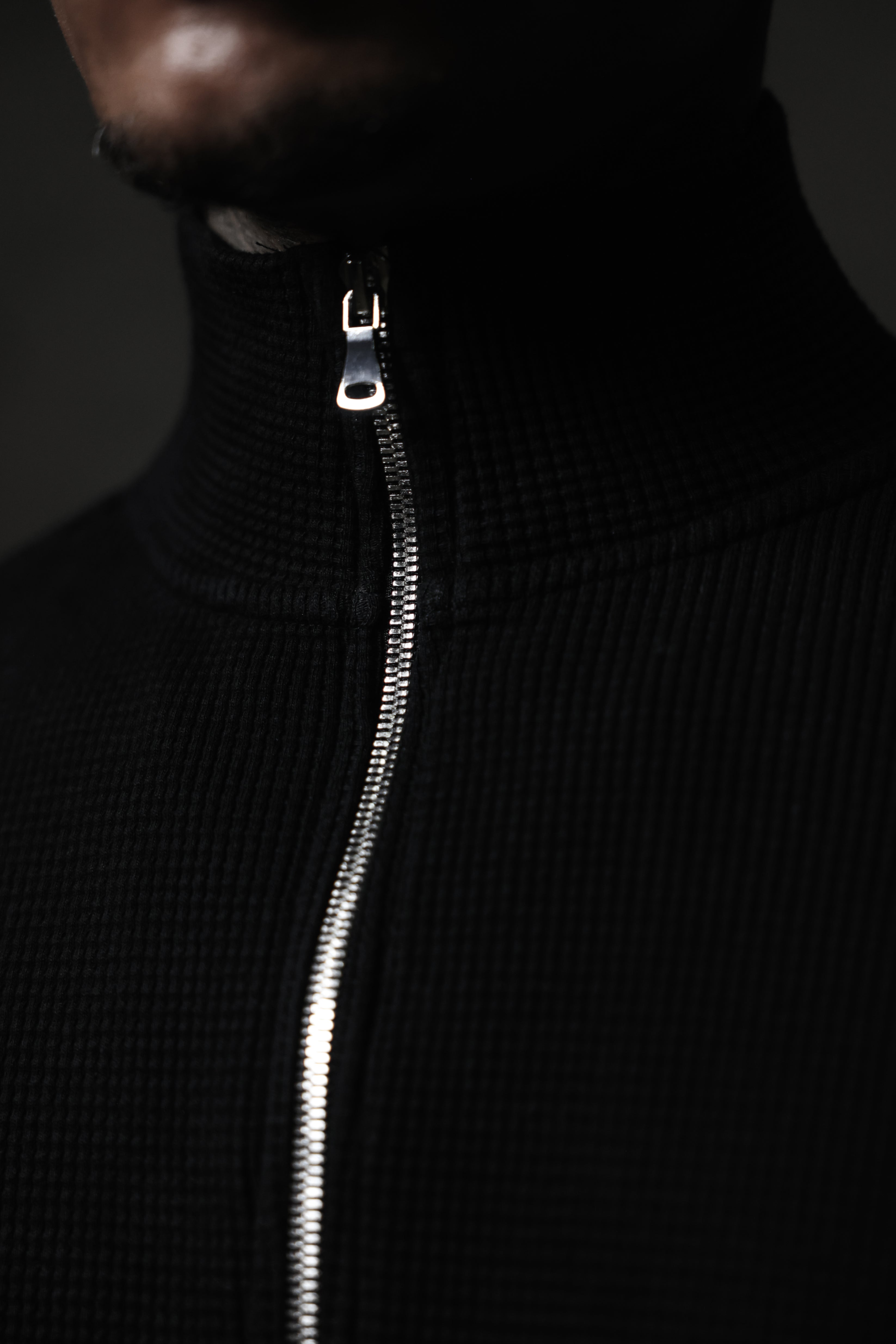 Waffle Zip Up Track Jacket - Black – TRINITY