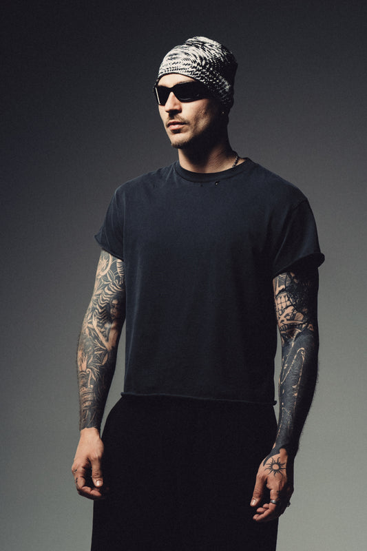 Jacquard Lightweight Cotton Beanie - Black & White