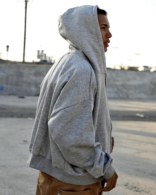 Drop Shoulder Zip Hoodie - Ash Grey