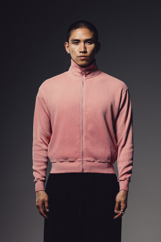 Waffle Zip Up Track Jacket - Bubble Gum Pink
