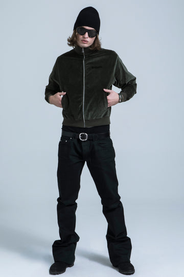Velour Track Jacket - Deep Olive