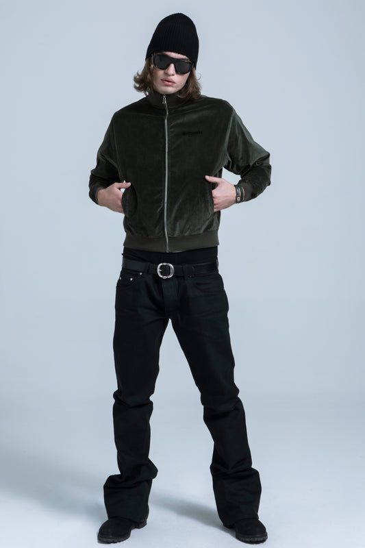 Velour Track Jacket - Deep Olive