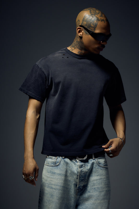 Heavyweight Monster Distressed Tee - Diamond Black