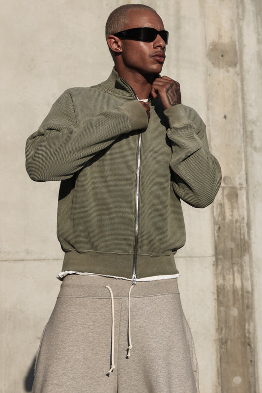 Waffle Zip Up Track Jacket - Matcha