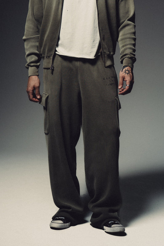 Waffle Cargo Sweatpants - Vintage Army