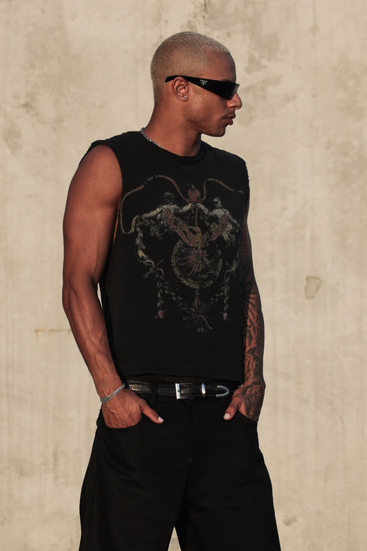 Angel Waffle Tank - Vintage Black