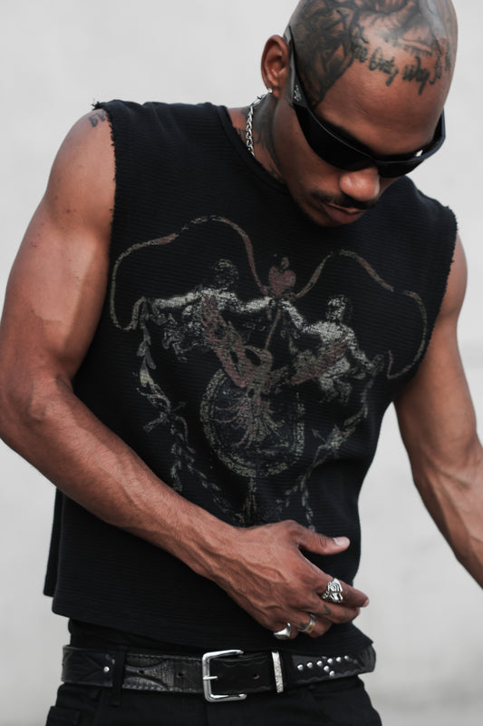 Angel Waffle Tank - Vintage Black