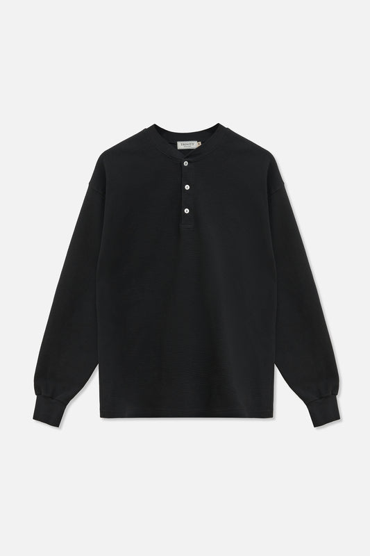 Waffle Henley Long Sleeve - Black