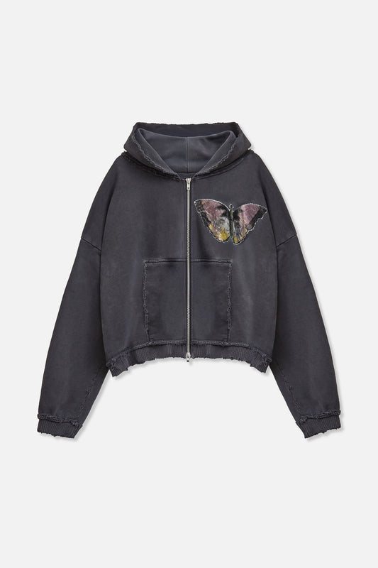 Butterfly Ultra Distressed Hoodie x Bentgable - Charcoal L