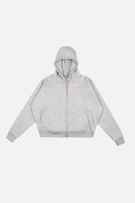 Drop Shoulder Zip Hoodie - Ash Grey