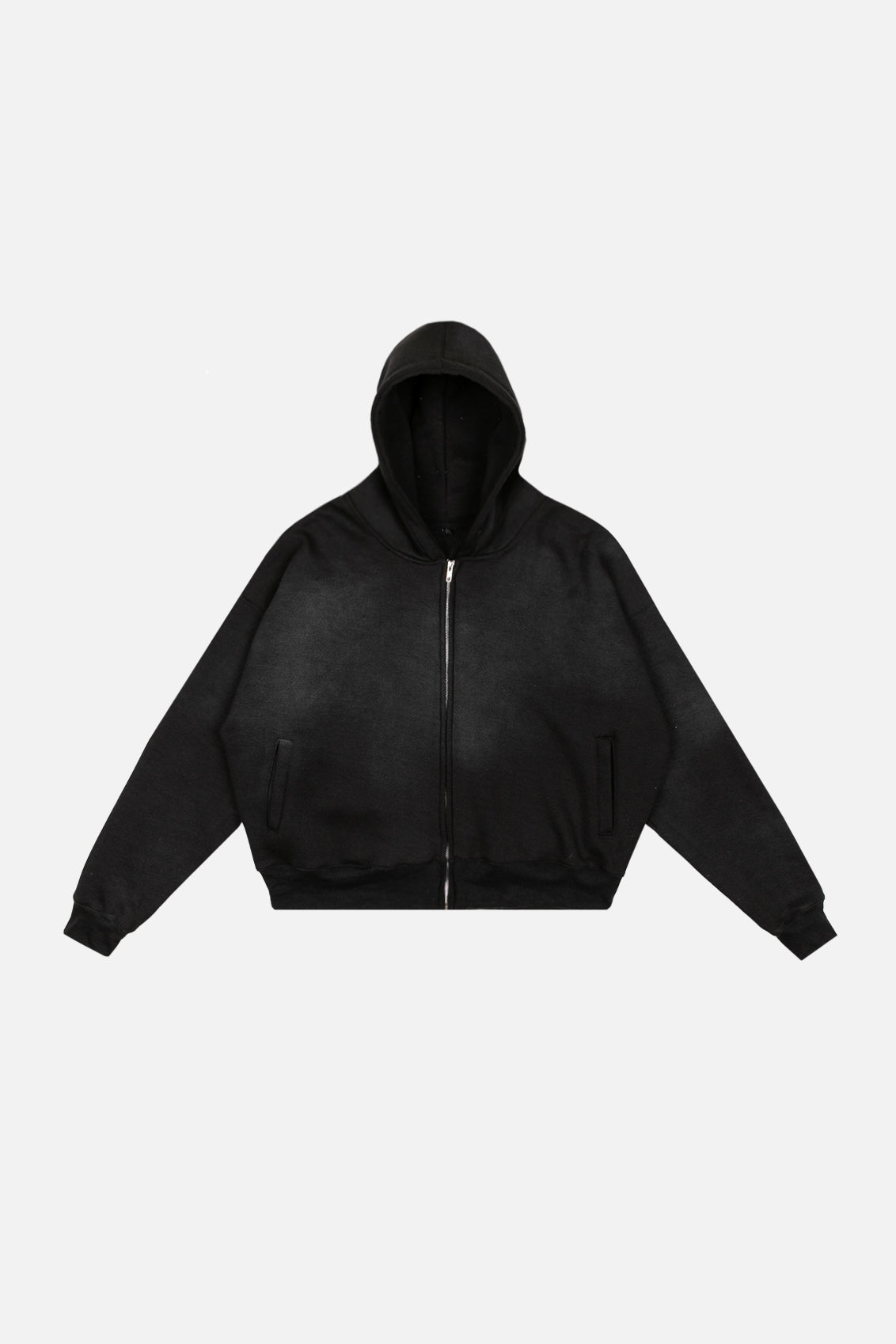 Drop Shoulder Zip Hoodie - Black