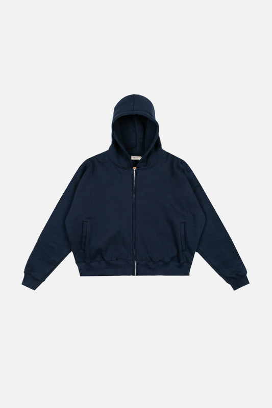 Drop Shoulder Zip Hoodie - Navy