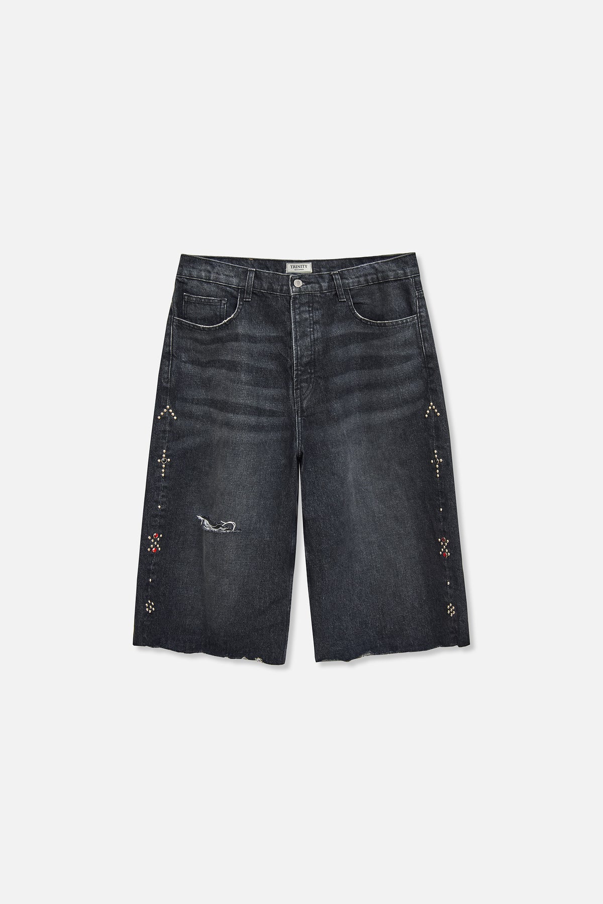 Prayer Studded Baggy Denim Short - Black – TRINITY