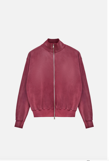 Waffle Zip Up Track Jacket -  Burgundy