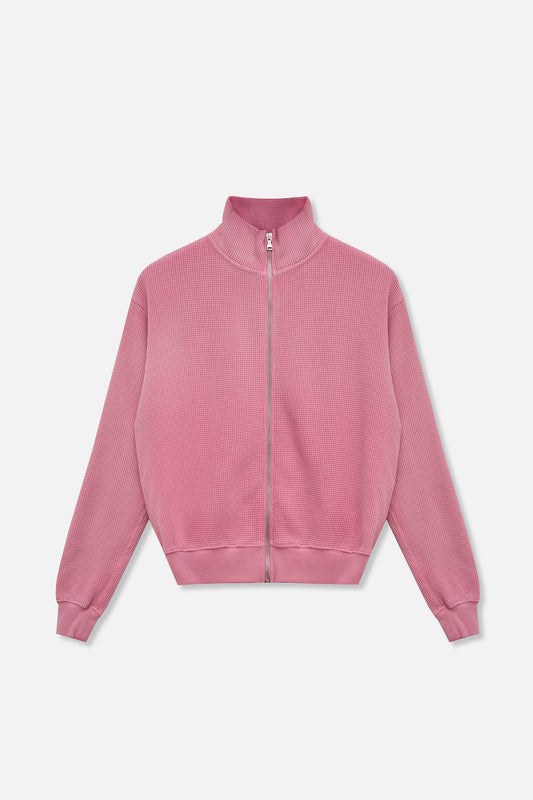 Waffle Zip Up Track Jacket - Bubble Gum Pink