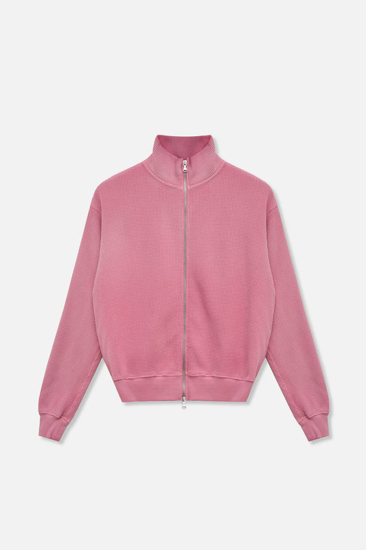 Waffle Zip Up Track Jacket - Bubble Gum Pink