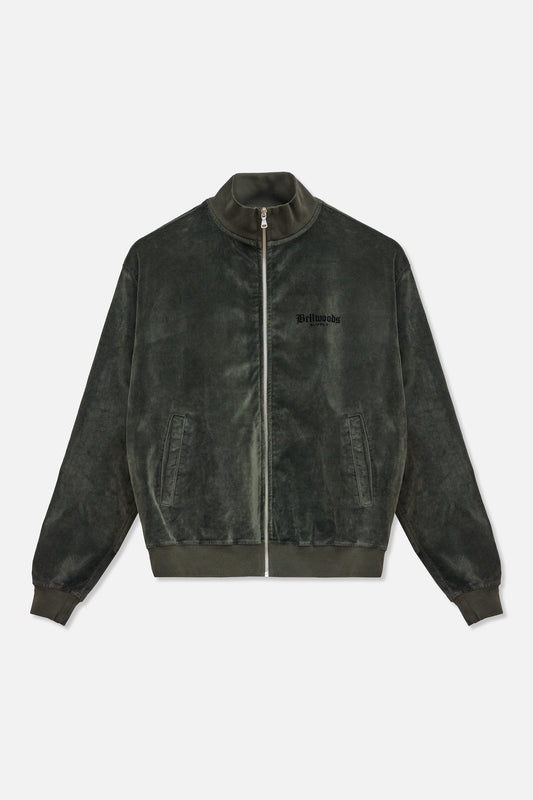 Velour Track Jacket - Deep Olive