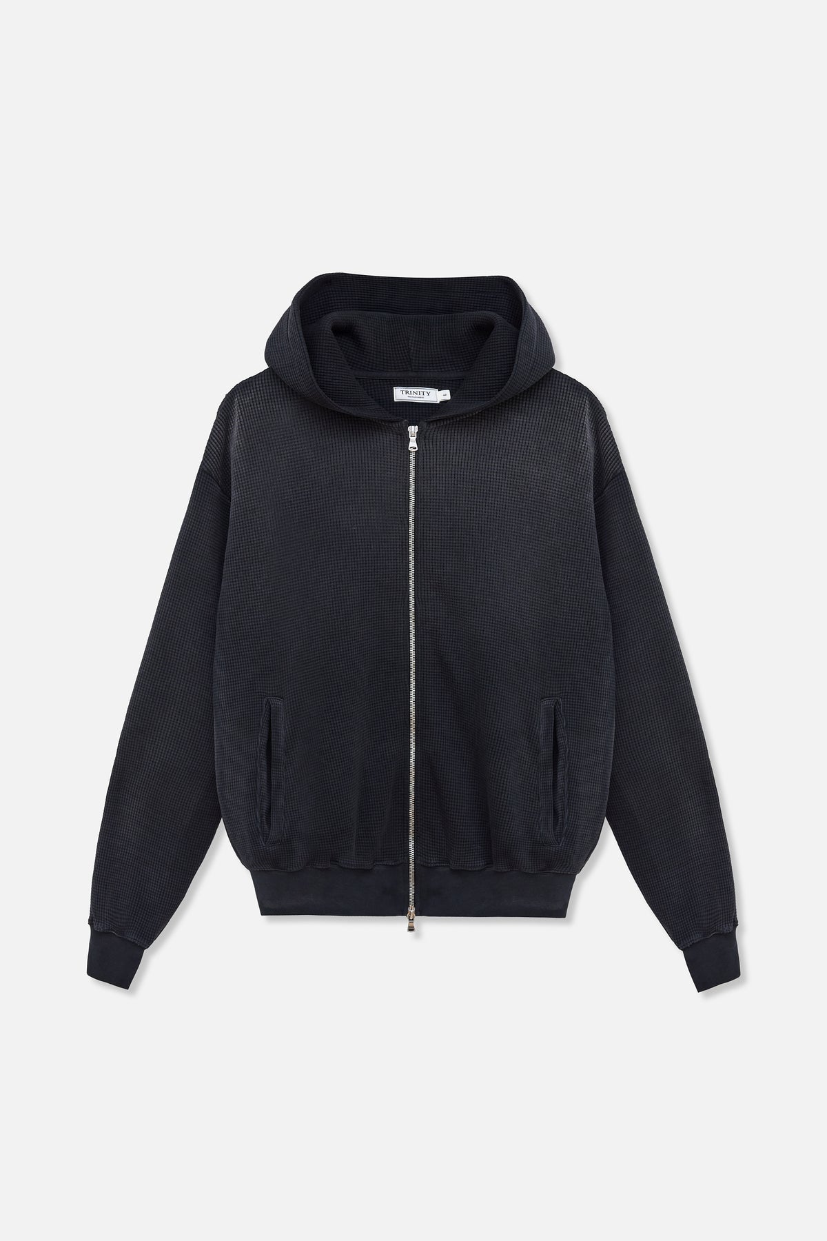 Waffle Zip Hoodie - Washed Black – TRINITY