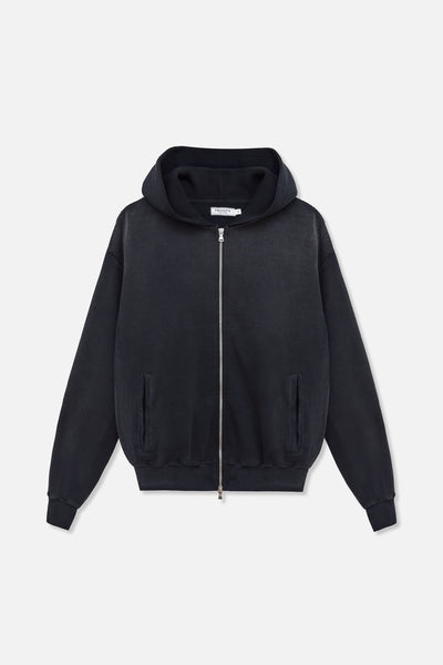 Waffle Zip Hoodie - Washed Black – TRINITY