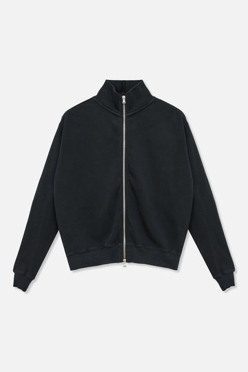 Waffle Zip Up Track Jacket - Black