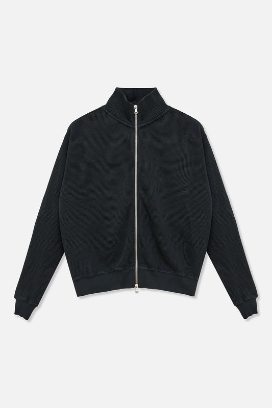Waffle Zip Up Track Jacket - Black