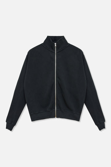 Waffle Zip Up Track Jacket - Black