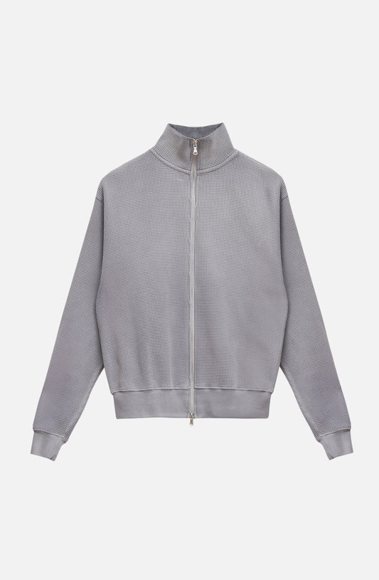 Waffle Zip Up Track Top - Cement Grey