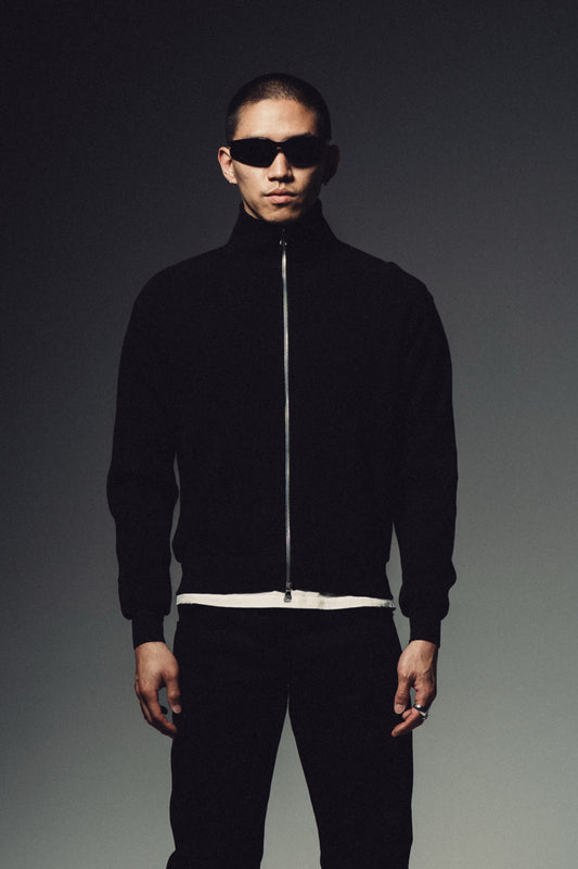 Waffle Zip Up Track Jacket - Black
